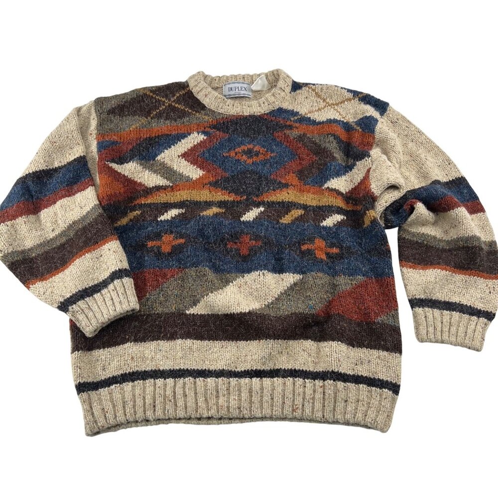 Vintage Duplex Designs Sweater M Acrylic Wool Blend Geometric‎ Pattern
